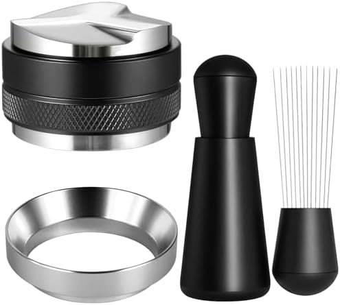 51mm Espresso Accessories Kit - 3 PCS Heavy Duty Dual Head Coffee Distributor and Tamper, WDT Tool, Magnetic Dosing Funnel - Fits Delonghi Breville 51mm Machines and Portafilter by Tuykay