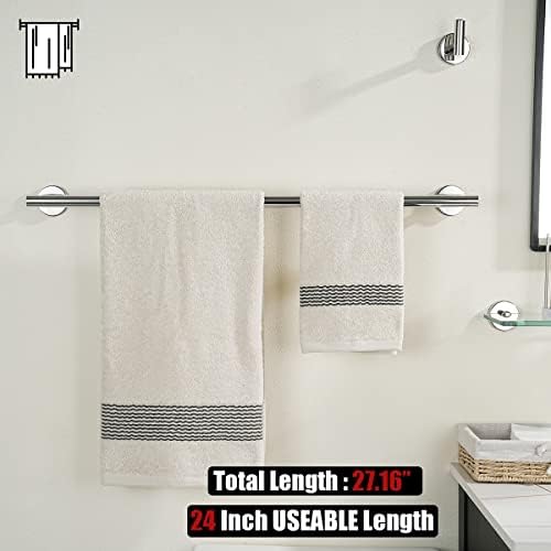 JQK Bathroom Hardware Set Chrome, 5-Piece Bath Accessories Set Polished Chrome Wall Mount Includes 24 in Towel Bar, 7 in Towel Ring, Toilet Paper Holder, 2 Towel Hooks, BAS165-CH - Image 3
