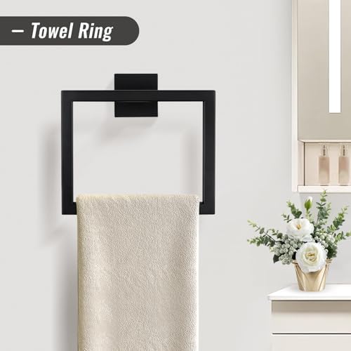 YACVCL Black Towel Bar Set 5-Piece Bathroom Hardware Accessories Set,SUS304 Stainless Steel Towel Rack Set,23.6 Inch Towel Bar,Toilet Paper Holder,Towel Ring and Towel Hooks,Wall Mounted - Image 3