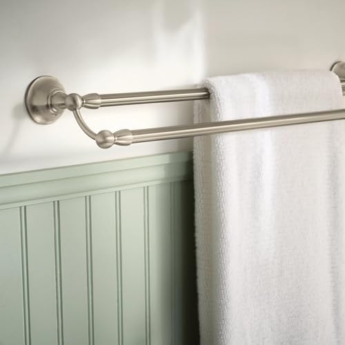 Moen Sage Collection Spot Resist Brushed Nickel 24-Inch Double Bathroom Towel Bar, Wall Mounted Bath Hanger with Two Rods, DN6822BN, 24 Inch (Pack of 3) - Image 2
