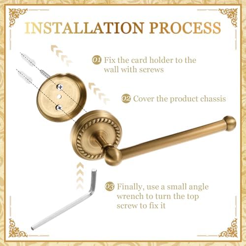 4 Pcs Antique Brass Gold Bathroom Accessories Set Wall-Mounted Adjustable Towel Rack & Round Towel Ring & Toilet Paper Holder & Robe Hook, Wall Mounted Brass Vintage Bath Hardware Set - Image 4
