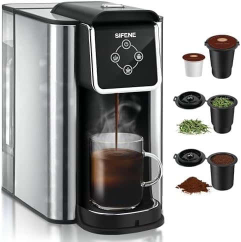 SIFENE Single Serve Coffee Maker, 3-in-1 Quick Brew for Coffee Pods, Ground Coffee, & Loose Tea, 6-12oz Cup Sizes, 50oz Removable Water Tank, 1150W, Compact, Black by SiFENE