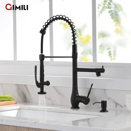 GIMILI Matte Black Commercial Kitchen Sink Faucet with Soap Dispenser - Image 6
