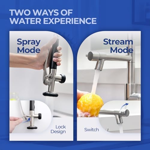 WEWE Pull-Down Kitchen Faucet, Pot Filler, Brushed Nickel, Bar Sinks - Image 3