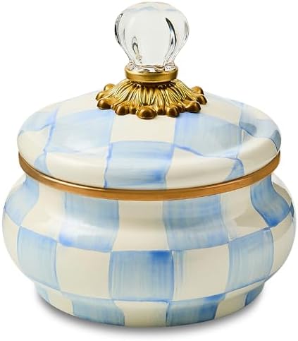 MACKENZIE-CHILDS Enamel Squashed Pot, Light-Blue-and-White Sky Check by Unknown