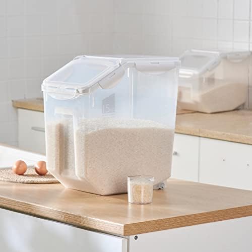 HANAMYA 15 Liter / 30 lbs Rice Storage Container with Measuring Cup, BPA free, For Rice | Grain | Pet Food | Flour, 2 counts, Clear - Image 2