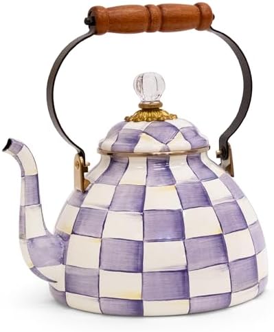 MACKENZIE-CHILDS Tea Kettle, 3 Quarts, Purple-and-White Violet Check by Unknown