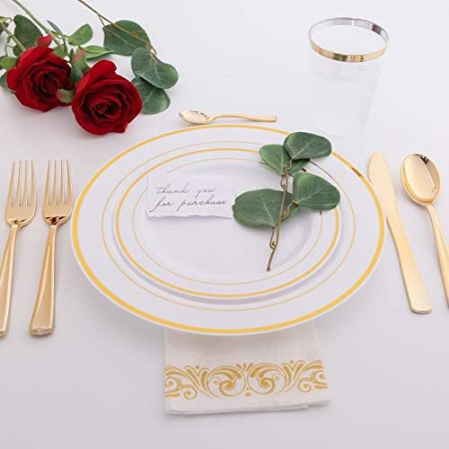 WDF 60PCS White Gold Plates Disposable - Gold Thanksgiving Plastic Thab Plates, Including 30-10.25inch Gold Dinner and 30-7.5inch Salad/Dessert for Thanksgiving/Friendsgiving/Fall Harvest - Image 3