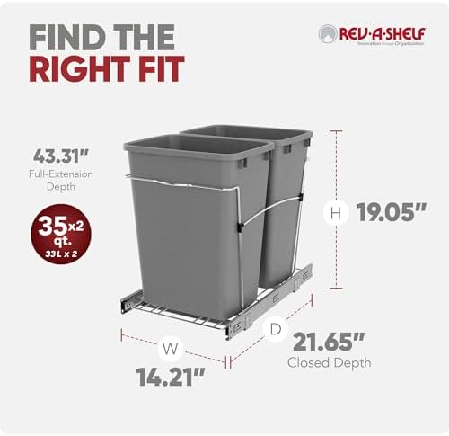 Rev-A-Shelf Double Pullout Garbage Trash Cans for Kitchen Cabinets, 35 Qt - Image 3