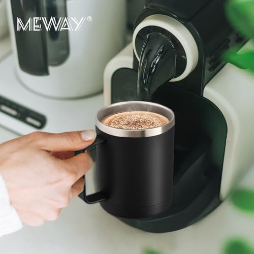 MEWAY 12oz Coffee Mug With Handle 4 Pack Bulk,Stainless Steel Insulated Travel Tumblers With Sliding Lid,Double Wall Vacuum Camping Cup for Hot & Cold Drinks Tea (Black,Set of 4) - Image 6