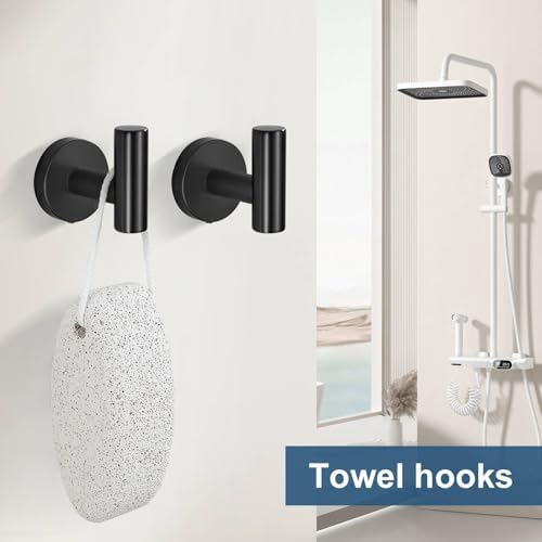 5 Pieces Matte Black Bathroom Hardware Accessories Set, Bathroom 23.6 Inch Towel Bar Set Stainless Steel Toilet Paper Holder Round Towel Racks for Bathroom Wall Mounted - Image 5