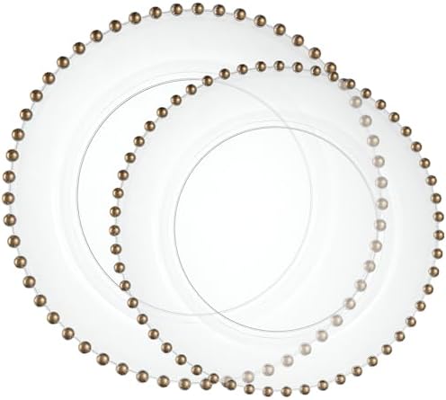 PLASTICPRO 64 Piece Combo Plastic Dinner Plates Disposable Plastic Fancy Heavy Duty Party Dishes 7 inch and 10 inch, Clear and Gold Beaded - Image 6