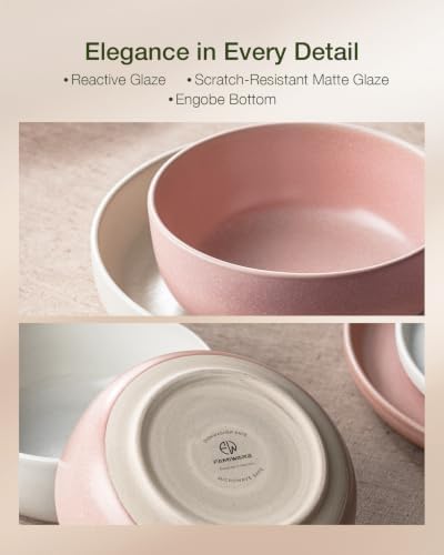 Famiware Milkyway 12-Piece Dinnerware Set, Matte Beige White & Light Pink - Image 6
