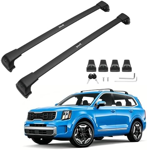 300LBS Roof Rack Cross Bars for 2019-2026 Kia Telluride EX,S,SX,SX-Prestige with Flush Side Rails(Not for LX,X-Line,X-Pro), Lockable Aluminum Roof Rails Crossbars for Telluride Accessories by Powerty
