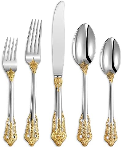 KEAWELL Luxury 20-Piece 18/10 Stainless Steel Flatware Set (Gold Accent) by KEAWELL