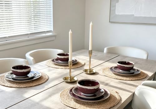 Sweejar 12 Pieces Ceramic Dinnerware Sets for 4, Burgundy Red - Image 2