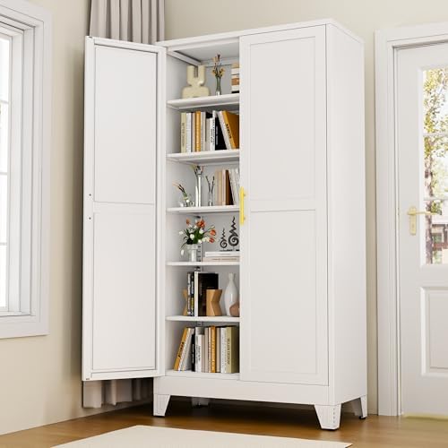White Metal Storage Cabinet,75" Steel Cabinets for Home Office by RISTERN