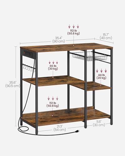 VASAGLE Kitchen Baker’s Rack, Steel Frame, Wire Basket, 6 Hooks - Image 3