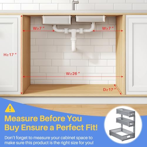Under Sink Organizer, 3-Tier Thickened Metal Pull out Cabinet Organizer Shelf, Height Adjustable Slide out Storage Drawer Rack for Kitchen Bathroom Pantry Laundry Home Organization, 1-Pack, Grey - Image 2