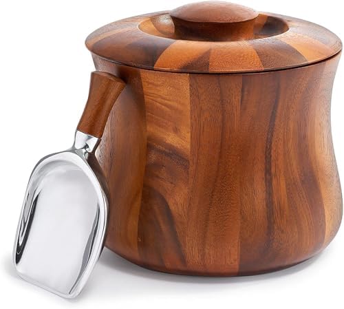 nambe Nara Ice Bucket with Scoop and Lid to Keep Cool, Acacia Wood Wine Holder with Plastic Insert, Cooler for Parties, Bar Cart Accessory, 8.5-Inch, Designed by Sean O’Hara - Image 2
