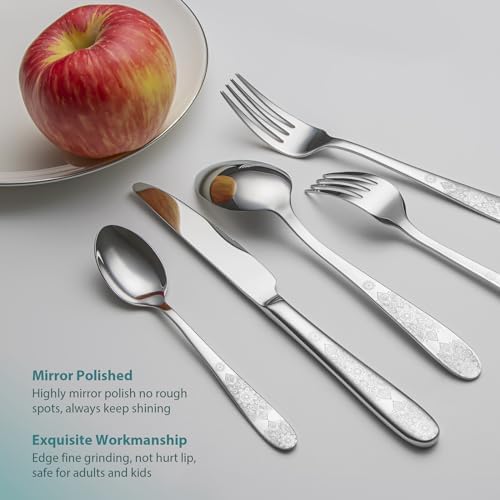 40 Piece Flatware Set, Service for 8, EIUBUIE Premium Stainless Steel Cutlery Set, Mirror Polished Silverware Sets with Pattern Handle, Modern Kitchen Eating Utensils Sets - Image 5