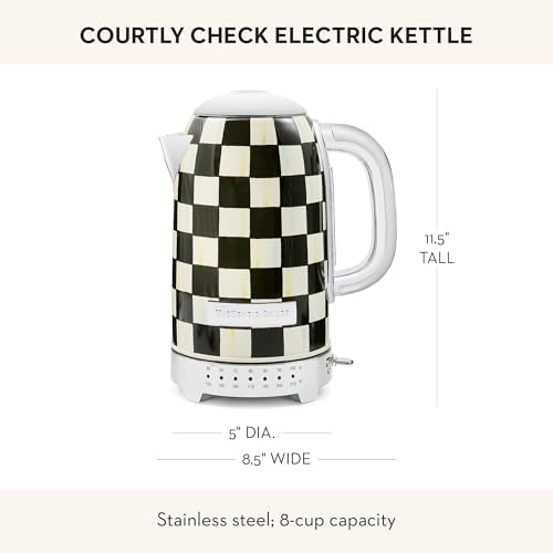 MACKENZIE-CHILDS Electric Kettle, 8 Cups, Black-and-White Courtly Check - Image 4