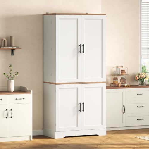 Itaar 70.9" Kitchen Pantry Cabinet,6 Door Shelves and 4 Drawers, White - Image 3