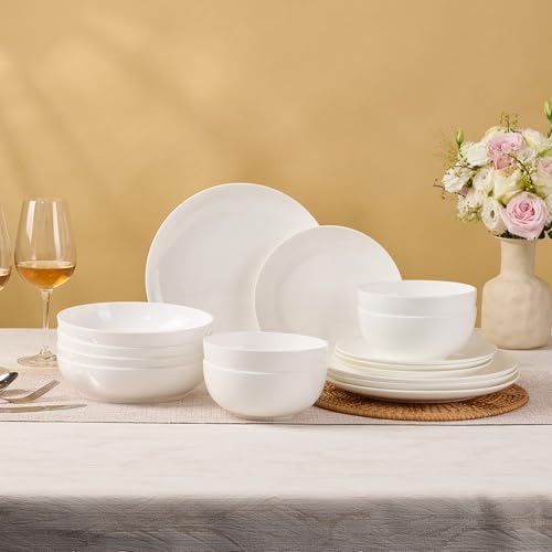 KINGSTONE Bone China Dinnerware Set for 4, 16-Piece Plates and Bowls Set - Image 7