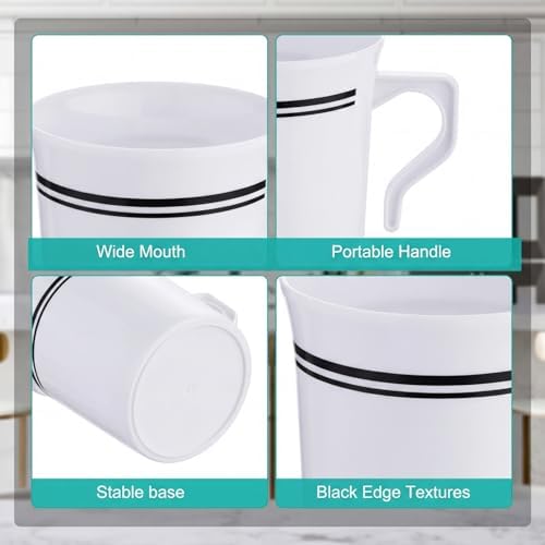 Bokon 100Pcs 8oz White Plastic Tea Cups with Handle & Spoon - Image 3