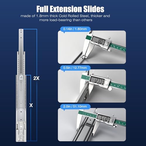 Thickened 200Lbs Soft Close Heavy Duty Drawer Slides 1 Pair 28 Inch Full Extension Ball Bearing Self Slow Closing Rails Kitchen Cabinet Tool Box Runners Tracks Glides (1/2" Thick, 28" L) - Image 2