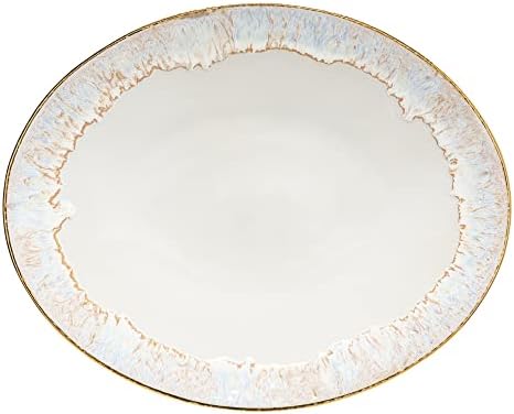 Casafina Ceramic Stoneware 16'' Oval Platter - Taormina Collection, White & Gold | Hand-Painted 18-Karat Gold Rim Dinnerware | Food Safe Glazing | Restaurant Quality Serveware by Casafina