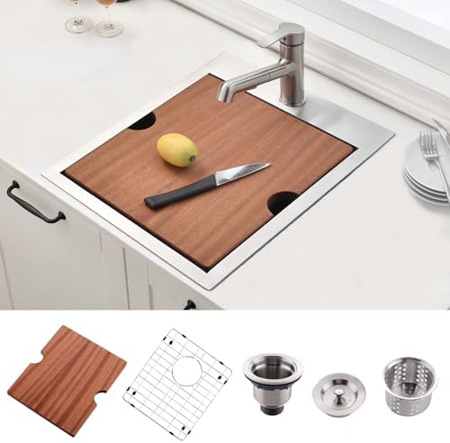 VAPSINT 21x20 Inch Drop In Kitchen Sink Workstation, 21 Inch Topmount Kitchen & Bar Sink 16 Gauge Stainless Steel Handmade Single Bowl Small Kitchen Sinks for RV Wet Prep with Accessories by VAPSINT