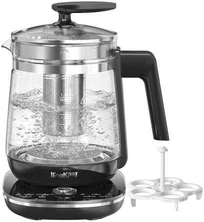 Electric Kettle 1.5L Borosilicate Glass, 1200W Temperature Control Tea Kettle with Auto Shut-Off & Boil-Dry Protection, BPA-Free Stainless Steel Base, Fast Boil for Coffee & Tea, Black by ICOOKPOT