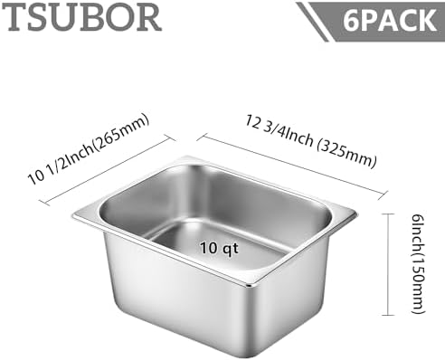 6 Pack Hotel Pans 1/2 Size 6" Deep Stainless Steel Steam Table Pan w/Lids - Image 2