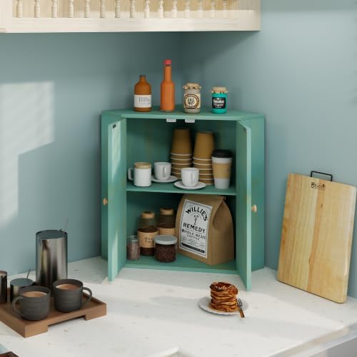Trironsun Corner Bread Box for Kitchen Counter Double Layer Bamboo Bread Storage Container Large Capacity Bread Storage Bin Farmhouse Breadbox Organizer (Antique Blue) - Image 3