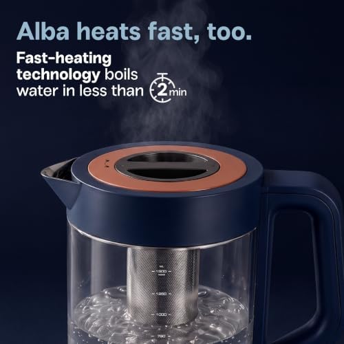 Viante Alba Electric Tea Kettle, Infuser, No Plastic, 1.5L, Midnight Blue - Image 5