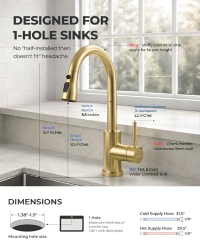 WEWE Pull-Down Kitchen Faucet, 3-Mode Sprayer, Gold, Fits Family - Image 6