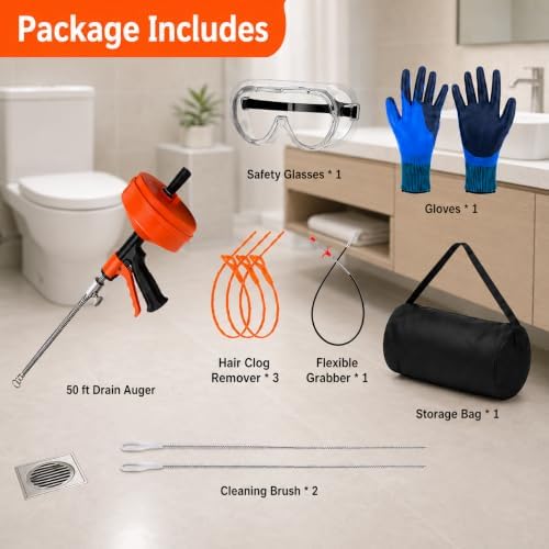 50 FT Double Mode Drain Snake Tools, 14-in-1 Drain Auger for Sink and Drain Unblocking, Plumbing Snake for Kitchen, Bathrom and Shower Sink, Snake for Real DYIs 2026 Upgraded - Image 5