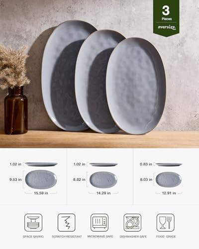 famiware Serving Platters Set of 3 Sizes - Oval, Dark Grey - Image 2