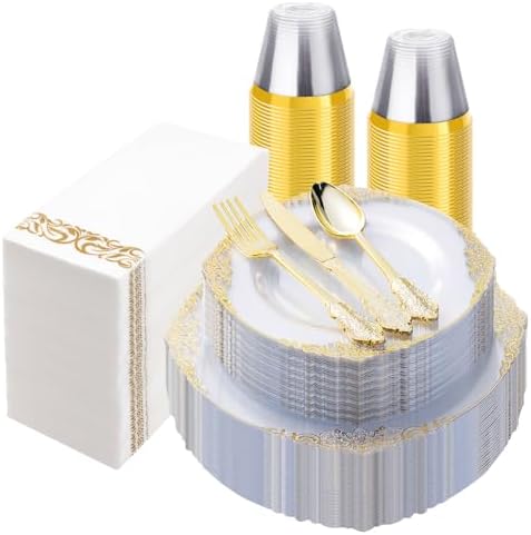 Bestluck 350PCS Clear Disposable Dinnerware for 50 Guests by Bestluck
