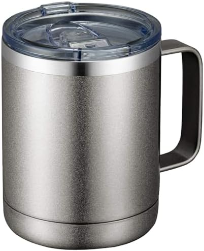 MEWAY 12oz Coffee Mug With Handle and Sliding Lid,Stainless Steel Travel Tumbler Cup with Handle,Double Wall Vacuum Insulated Camping Cup for Hot & Cold Drinks Tea (Cold Grey,Set of 1) by MEWAY