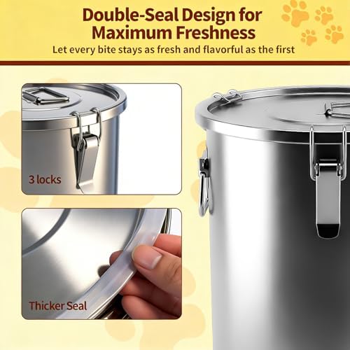 304 Stainless Steel Dog Food Storage Container, 50LB/55LB Airtight Pet Food Container with Locking Lid & Silicone Seal, Large Metal Food Storage Bin for Dry Dog/Cat Food, Rice, Flour (50 LBS) - Image 3