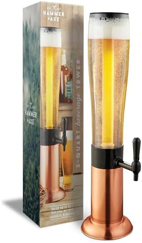 Hammer + Axe Beverage Dispenser – 88 oz Party Drink Dispenser with Ice Tube & Tap| Drink Fountain for Beer, Water, Iced Tea| Mimosa Tower| Margarita Tower| BBQ & Tailgate Essential| Home Bar Accessory by Hammer+%2B+Axe