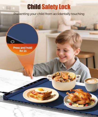 Warming Mat for Food, 46x15 Inch, Dark Blue, Fast Heat, Child Lock - Image 7