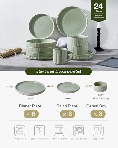 Famiware Star Stoneware Dinnerware Sets for 8, Reactive Glaze Plates, Bowls - Image 3
