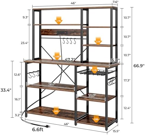 SUPERJARE Large Bakers Rack with Power Outlets, 47.2 Inches Microwave Stand - Image 3