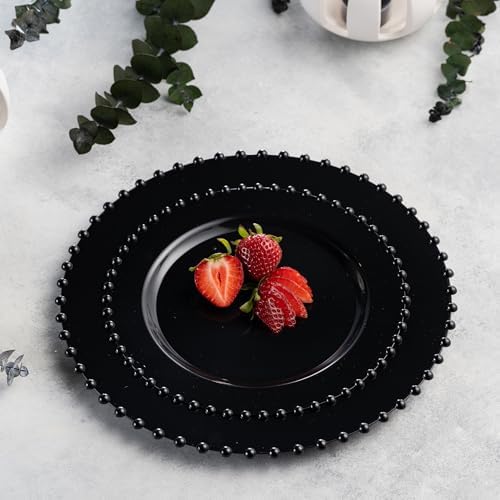 PLASTICPRO 128 Piece Combo Plastic Dinner Plates Disposable Plastic Fancy Heavy Duty Party Dishes 7 inch and 10 inch, Black Beaded - Image 5
