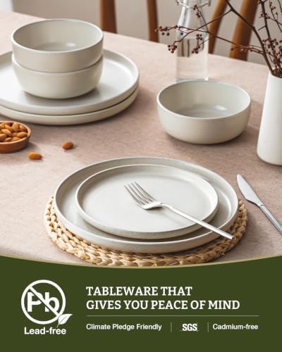 Famiware Milkyway 12-Piece Stoneware Dinnerware Set, Matte Beige White - Image 6