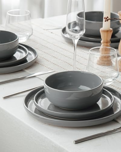 Famiware Milkyway 12-Piece Stoneware Dinnerware Set, Dark Gray - Image 3