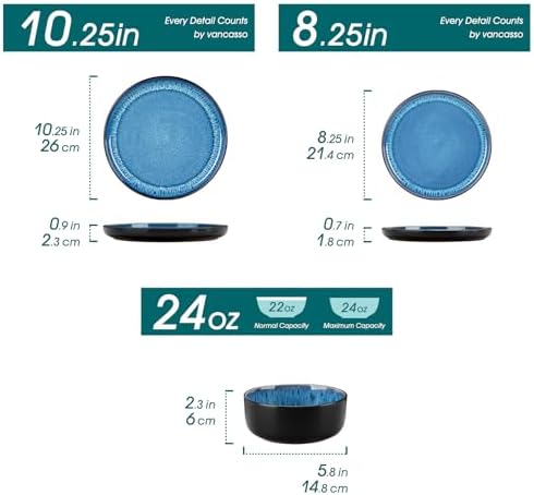vancasso PLAYA Plates and Bowls Sets, 12 Pieces Blue Dinnerware Sets for Kitchen, Reactive Glaze Dishes Set for 4, Dishwasher and Microwave Safe - Image 2